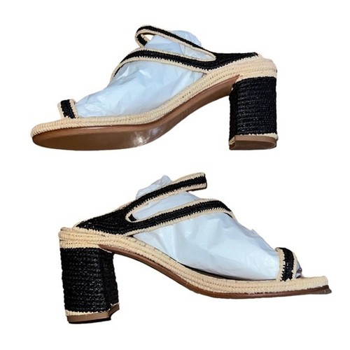 NEW Carrie Forbes Salah Raffia Block Heel Sandal Black/Natural SIZE 40 MSRP $395 - Picture 4 of 12