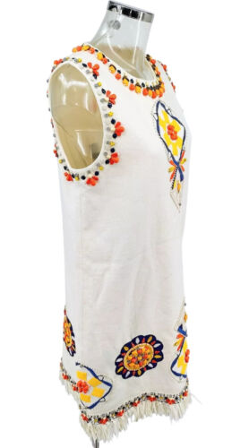 Tory Burch Eleanor Dress Ivory Beaded Sleeveless Dress Size 10 - Picture 3 of 11