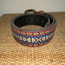 Vintage Tex Tan Tessellation Embroidered 3052 M Southwestern Belt Brass Buckle