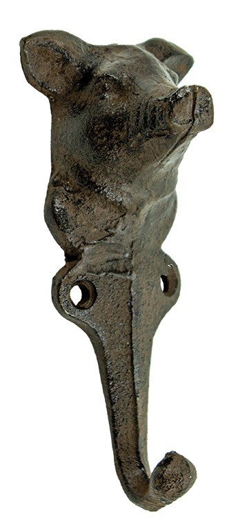 Pig Wall Hook Key Holder Cast Iron Rustic Brown Wall Decor -5''H