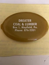 Vintage Quikoin Dreater Coal & Lumber Mayfield PA Squeeze Rubber Change Holder