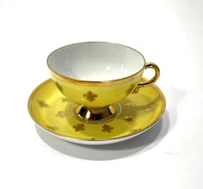 RW Rudolf Wachter Small Tea Cup & Saucer Yellow Gold Fleur De Lis Bavaria