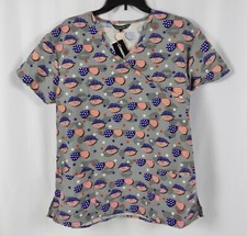 Cassandra O Patriotic Sunglasses Lips Scrub Top NWT V Neck Tie Back Style