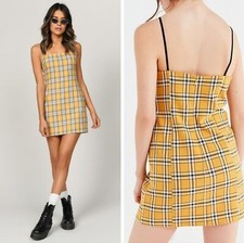 Urban Outfitters Dress Plaid Square Neck Sheath Mini Dress Yellow Womens Small