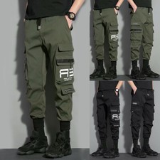 Men Trousers Sweatpants Joggers Cargo Pants Tech wear Pants Cool Solid Ribbons