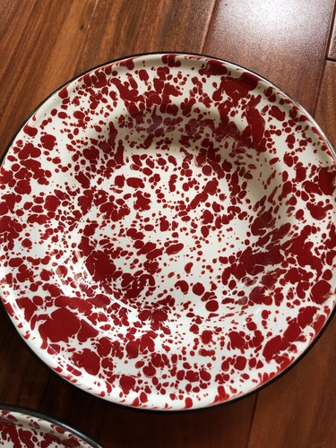 3 Vintage Red Splatter Enamel 8” Bowls - Picture 4 of 6
