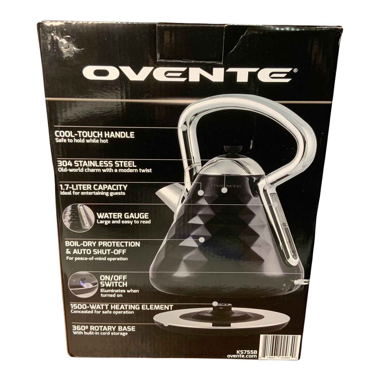 Ovente 1.7L Cleo Collection Electric Kettle with Boil-Dry Protection and Auto  Shut-Off (KS755 Series)