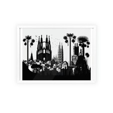 Posters with Wooden Frame, Barcelona Art, City Art, Barcelona Skyline