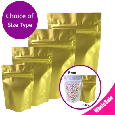 Assorted Size Glossy Clear Front Gold Back Foil Mylar Stand Up Pouches G02
