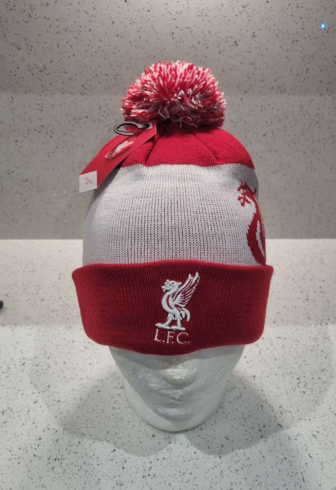 Liverpool FC Oficial Blanco Y Rojo Marca 47 Gama Adultos Gorro con Pompón
