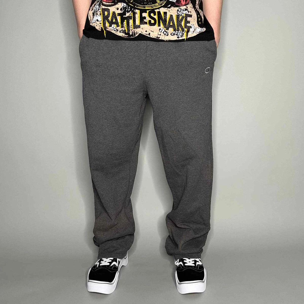 Dark Grey Champion Sweatpants Mens L Baggy Fit Embroidered Logo