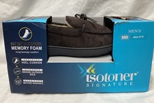 Isotoner Slippers Men  s Moccasin Type Brown Faux Suede Sz Md 8-9 Memory Foam