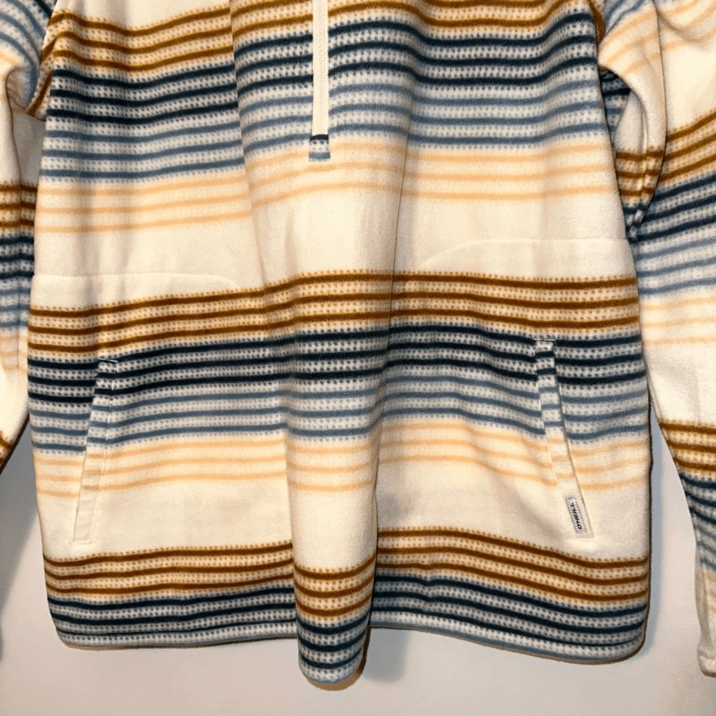 OFF WHITE Felpa donna O’Neill mezza zip panna neutra a righe pile polare XL NUOVA CON ETICHETTE