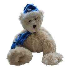 Kids Preferred Tan Bear Blue Snowflake Hat Scarf 16" 2005 Stuffed Animal CLEAN