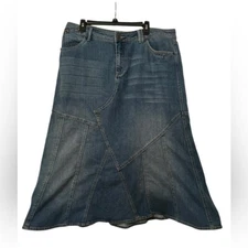 GITANO Vintage Y2K Denim Flare Midi Patchwork Skirt Western Rodeo Cowgirl 18W