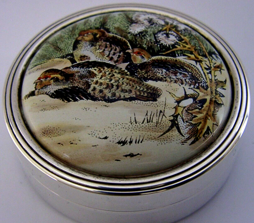 STERLING SILVER ENAMEL PARTRIDGE HUNTING SHOOTING BIRD BOX 1982 num 7 of 750 - Picture 2 of 6