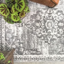 Affordable Grey Medallion Rug Traditional Cheap Soft Living Room Circular Mat