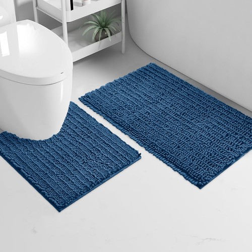 2 Piece Set Soft Cozy Plush Chenille Bath Mat Highly Absorbent Bathroom Rug - Picture 7 of 10