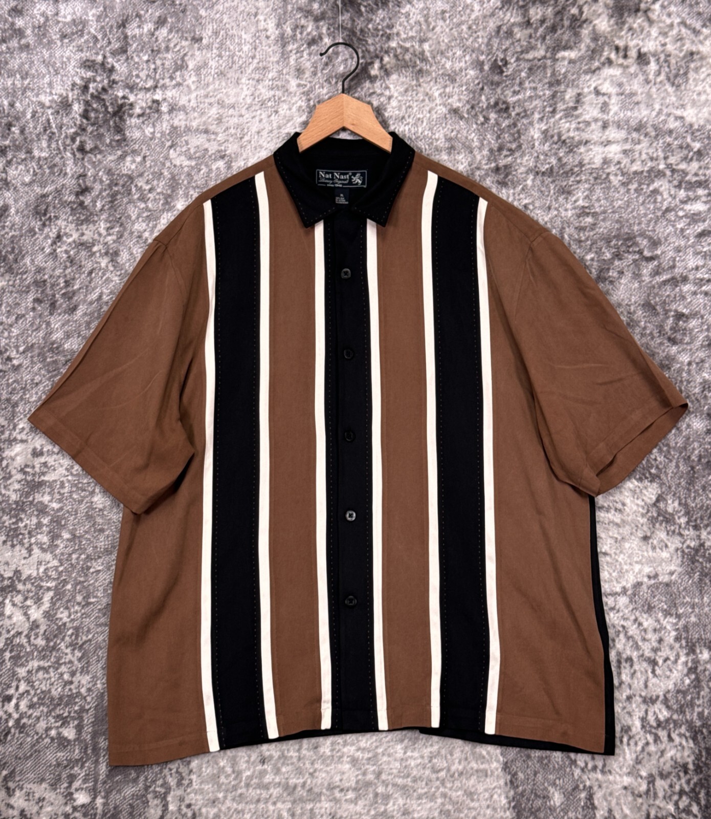 Nat Nast Shirt XL Mens Silk Camp Bowling Black Brown … Gem