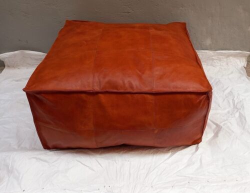 Genuine Boho Square Moroccan Ottoman Pouf Footstool Leather Handmade Pouffe - Picture 1 of 9