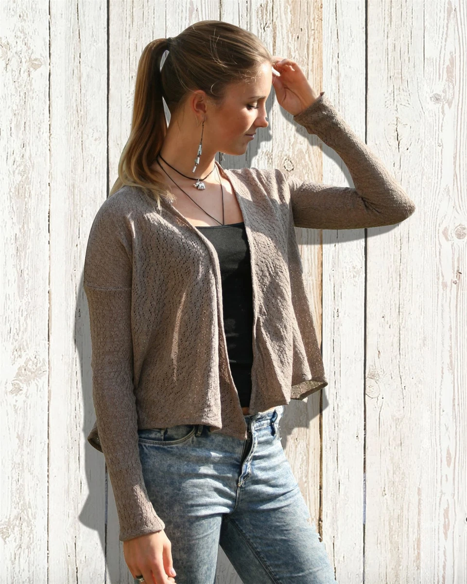 RIVER ISLAND Natural Beige Tricot Knit Pointelle Cardigan Open Front Swing