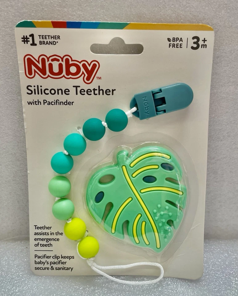 Nuby All Silicone Teether with Bonus Silicone Pacifinder with Clip Monstera Leaf - Image 2 of 3