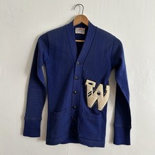 Vintage 50s 60s Campus Virgin Wool Letterman Cardigan Varsity  W  Blue Small
