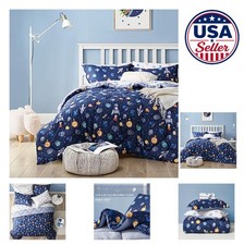 Boys Twin Space Bedding Set 5 Piece Microfiber Comforter Navy Blue Sheets