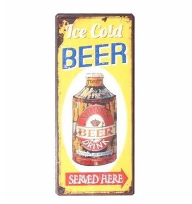 Blechschild - ICE COLD BEER SERVED HERE - Wandschild im Nostalgie Look