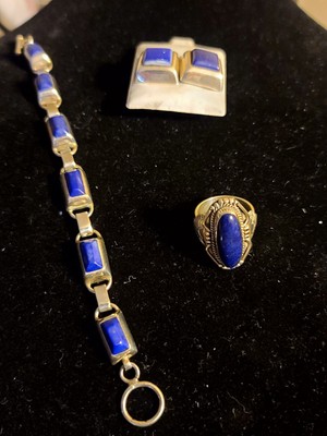 Lapis Lazuli/Sterling Silver Bracelet/Ring/Earrings Set  Nice 