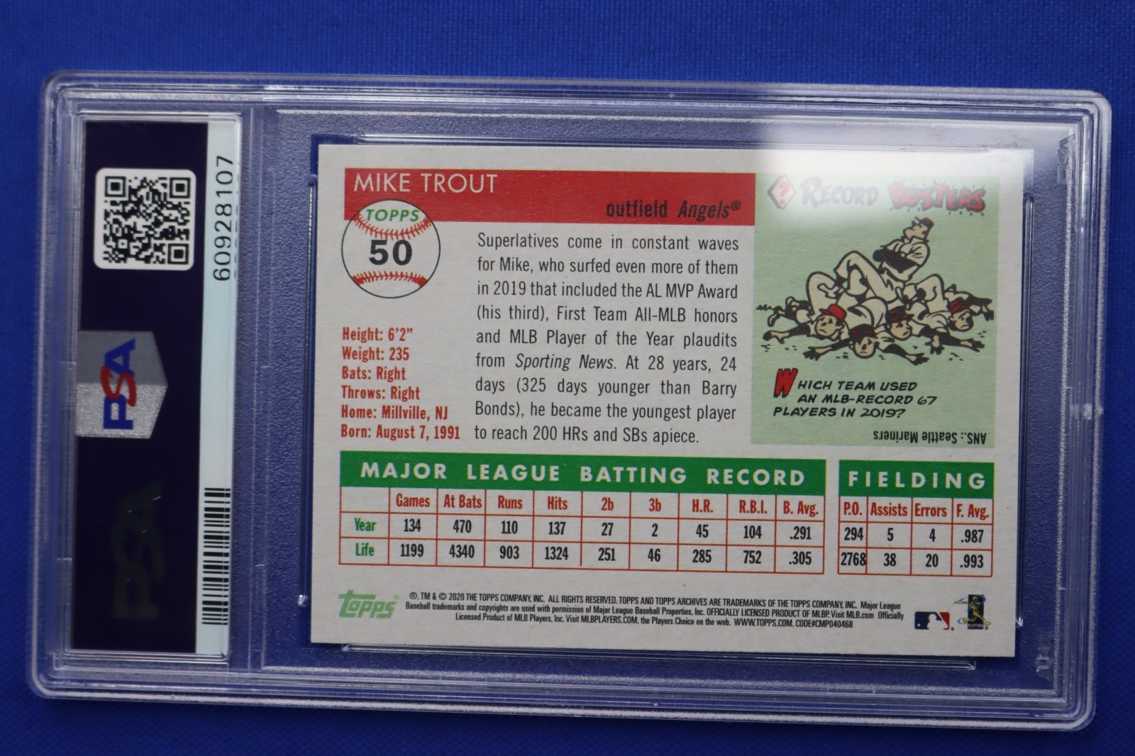 2020 Topps Archives MIKE TROUT #50 Card PSA Graded NM-MT 8 Angels MLB MVP 1955 view 5