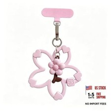 Cute Floral Silicone Phone Charm Wrist Strap, Cherry Blossom Sakura Pink