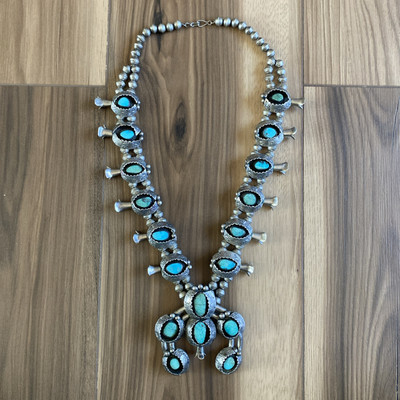 Vintage Large Turquoise Silver Native American Squash Blossom 263g
