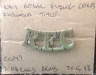 WW1 ROYAL FLYING CORPS SHOULDER TITLE. BRASS, 35.5MM X 13MM, 2 RD LUGS, COPY.