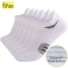 6 Pairs Men's Sports Running Heavy Cushion Anti-Slip Boat Socks Moisture-Wicking