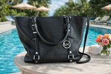 Michael Kors Gorgeous Bedford Legacy Pebbled Leather Tote MK Charm Black
