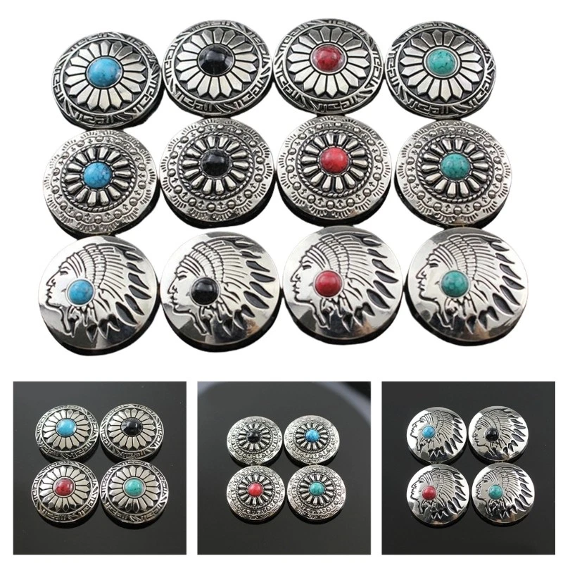 5 Pcs Imitation Turquoise Buttons Leather Decorative Buttons Flower Buttons - Image 2 of 4