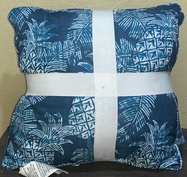 Tommy Bahama Set of 2 Indoor/Outdoor Pillows 18x18 in Teal Blue with Pineapples - Image 3 of 3