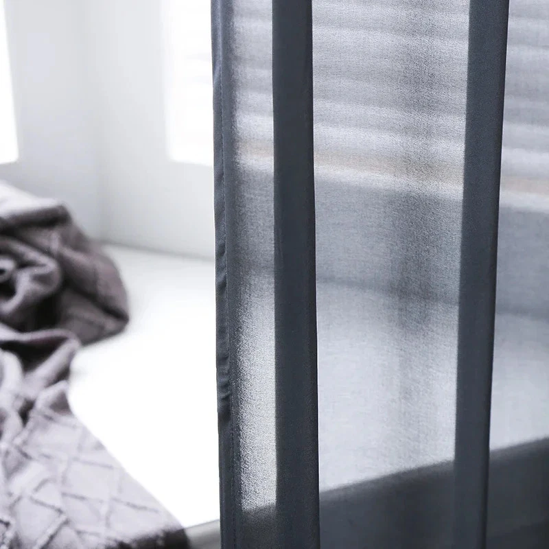 Solid Black Chiffon Sheer Curtains for Living Room Window Curtains Modern Tulle - Image 4 of 4