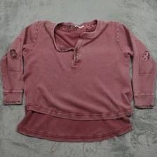 We The Free Sweater Womens Large Red Henley Neck Oversized Boho Distressed