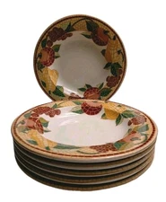 Pier 1 Bowls Mosaic Fruit 9" Soup Salad Pasta Set Of 6 Italy Earthenware Cool   