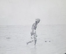 Man on Beach, Fisherman?, NO LABEL, Magic Lantern Glass Slide