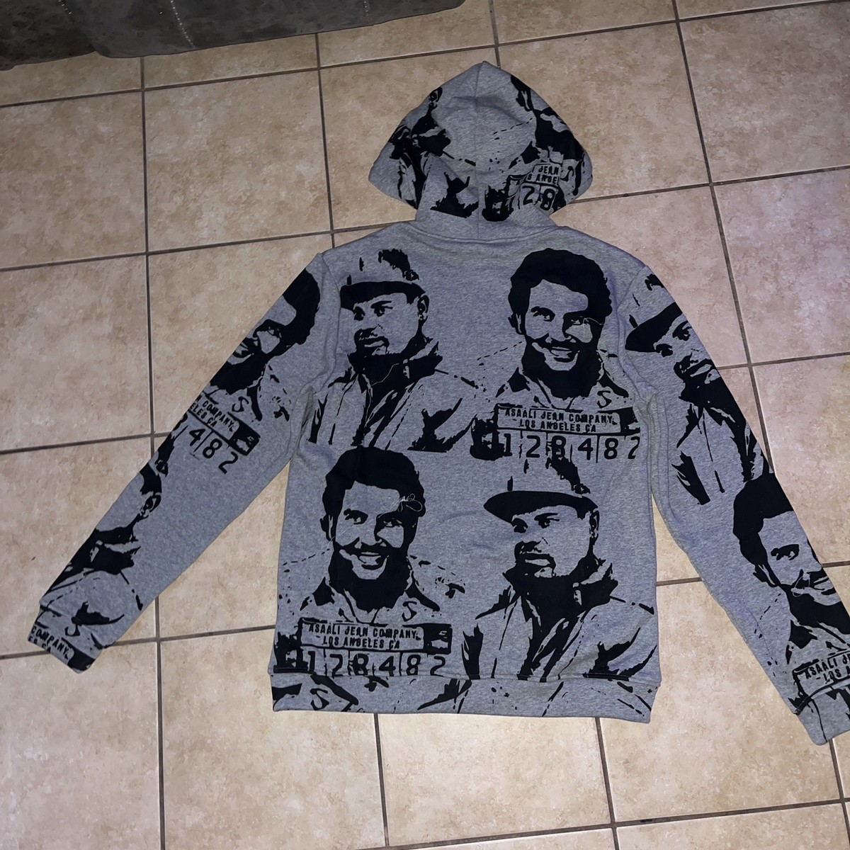 Asaali dark grey og cartel el chapo all over print hoodie size  display picture 1