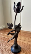 Vtg Art Nouveau Spelter Nude Woodland Fairy Nymph Table Lamp (Needs Cord) Bronze