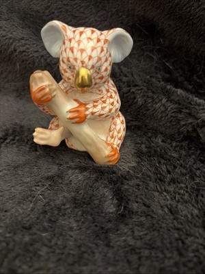 Herend, Little Koala Bear With Branch Porcelain Figurine, Rust Fishnet