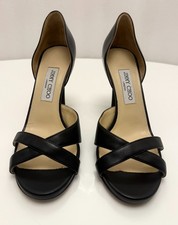Jimmy Choo Black Leather Patent D'Orsay Criss-Cross Open-Toe Heels EU 40