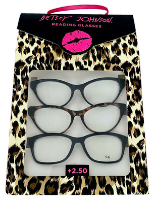 NWT Betsey Johnson Designer Reading Glasses 3 Pairs Set +2.50 Strength (Boxed)