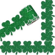 32.8ft St. Patrick's Day Bulletin Board Border Glitter Green Shamrock Die-Cut Ro