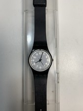 1991 Vintage Ladies Swatch Watch Black White Silver Needs Battery w OG Case Box