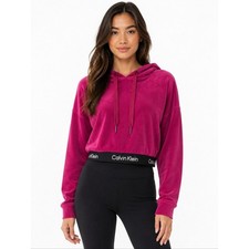 Calvin Klein Performance Velour Cropped Hoodie Pink Fuchsia Large NWT